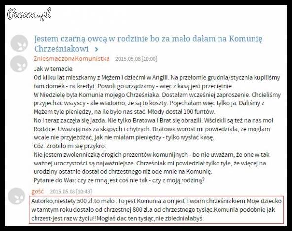 Czarna owca bo za mało dała na komunie