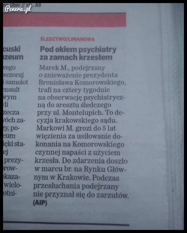 Pod obserwacją za zamach krzesłem