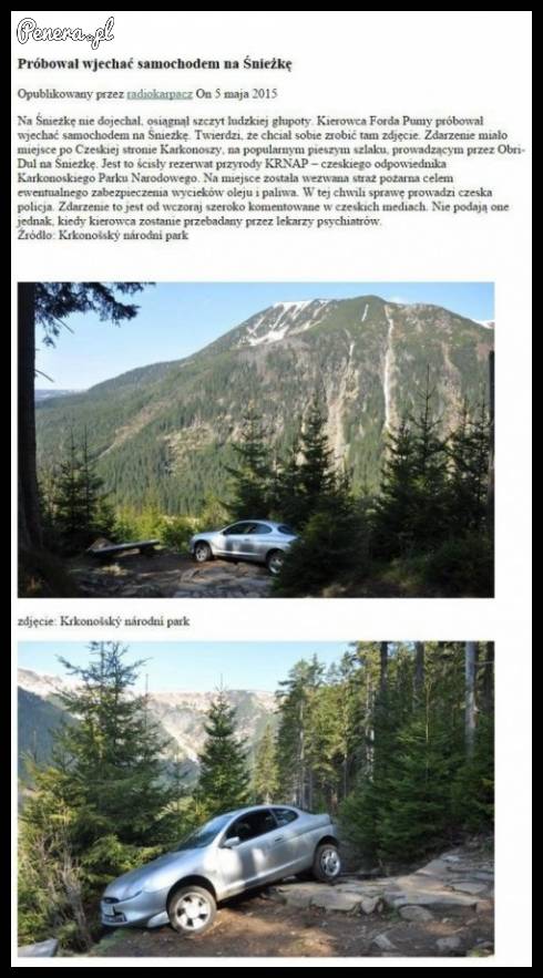 Próbował wjechać samochodem na Śnieżkę