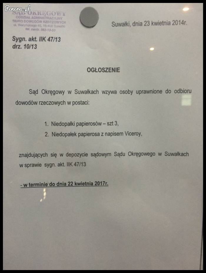 Proszę zgłosić się do sądu po kiepy