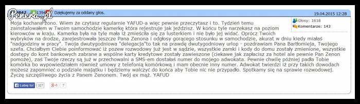 Przekaz do ukochanej żony