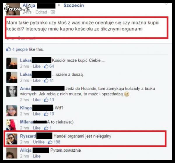 Alicja chce kupić kościół z organami...