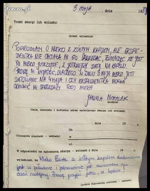 Sklepowa skarga z 1983 roku