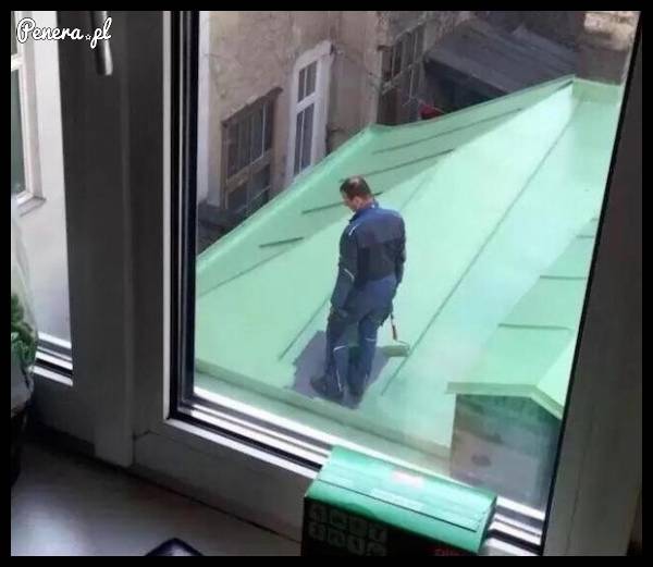 Janusz zabrał się za malowanie dachu :D Janusz zabrał się za malowanie dachu :D