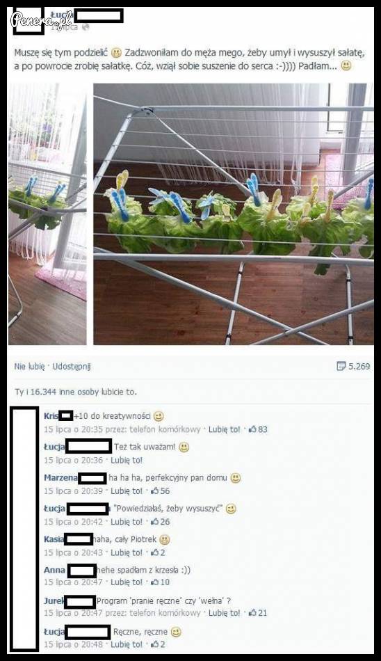 Kazała mężowi umyć i wysuszyć sałatę :D Kazała mężowi umyć i wysuszyć sałatę :D