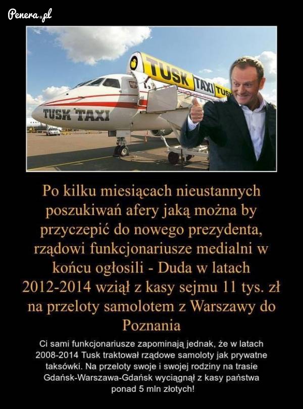 Ale o samolotowym TAXI Tusk to już PO nie wspomina!
