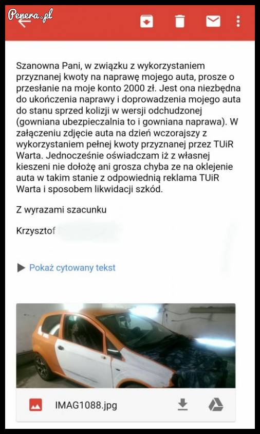 Bardzo fajny mail do ubezpieczalni
