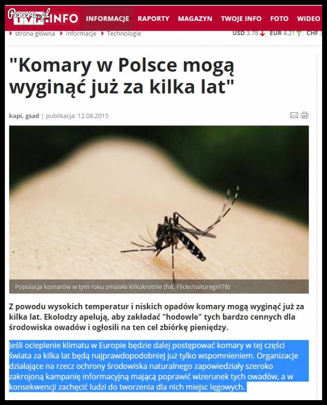 Komary mają wyginąć