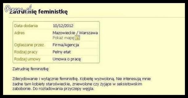 Praca tylko dla femistki