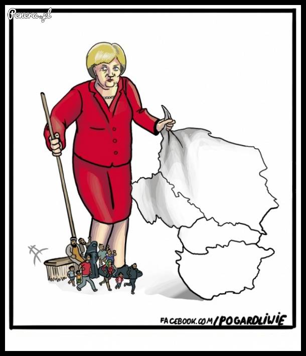 Dosadny obrazek na temat Merkel i imigrantów