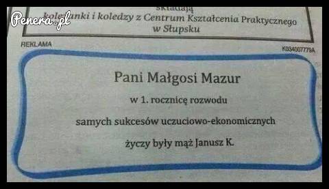 Pozdrowienia dla Małgosi od byłego męża