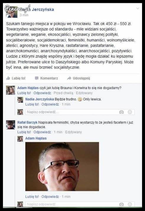 Propozycja zamieszkania z lewaczką