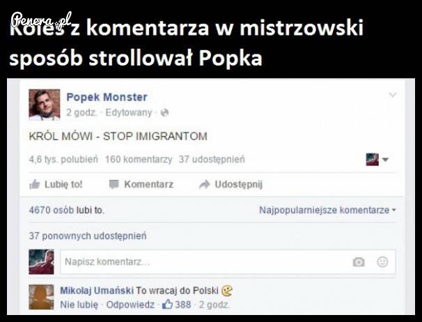 Mistrzowskie trollowanie Popka