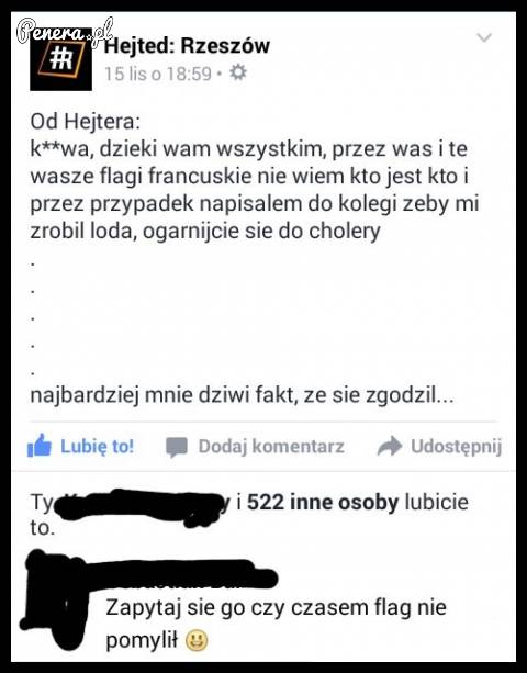 Przez te flagi pomylił dziewczynę z kumplem na fejsie