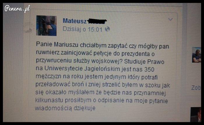 Wiadomość od studenta Prawa