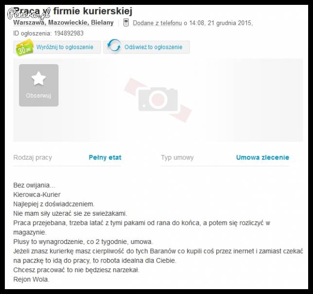 Gdybyś przez przypadek chciał pracować jako kurier