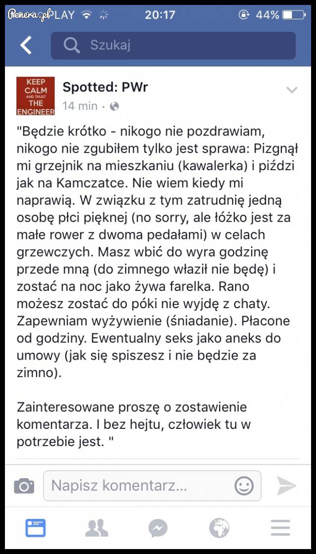 Zimno mu to poszukuje kobiety