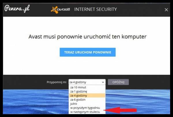 Avast wie kiedy chciałbyś ponownie uruchomić komputer