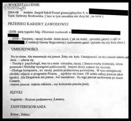 Jedno z lepszych CV jakie widziałem