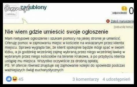 Sam bym nie wiedział gdzie umieścić takie ogłoszenie