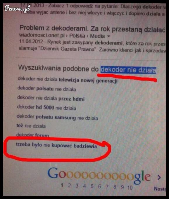 Google podpowiada gdy dekoder nie działa