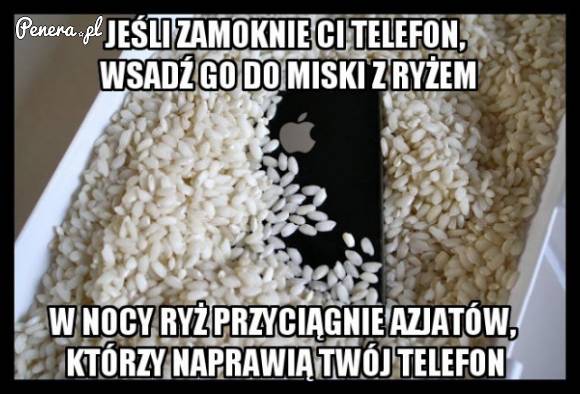 Jeśli zamoknie Ci telefon wsadź go do miski z ryżem