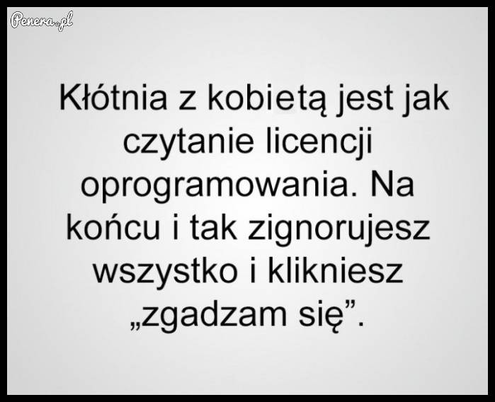Kłótnia z kobietą jest jak czytanie licencji oprogramowania