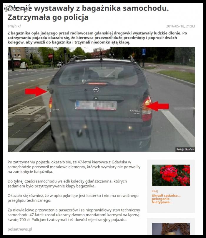 Dłonie wystawały z bagażnika samochodu