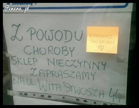 Z powodu choroby sklep nieczynny