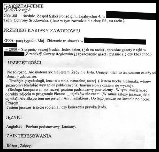 CV które przyszło do firmy
