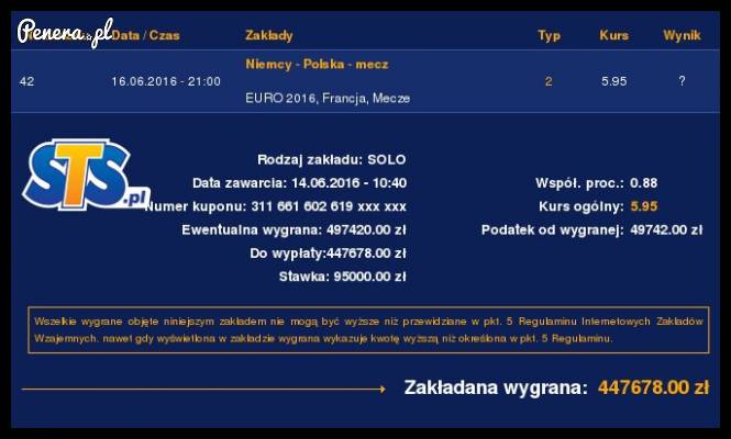 Ktoś postawił 95000 zł w STS na Polaków w meczu z Niemcami
