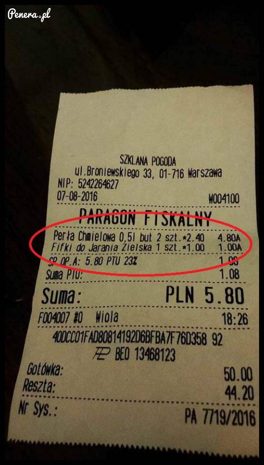 Tymczasem na paragonie z monopolowego