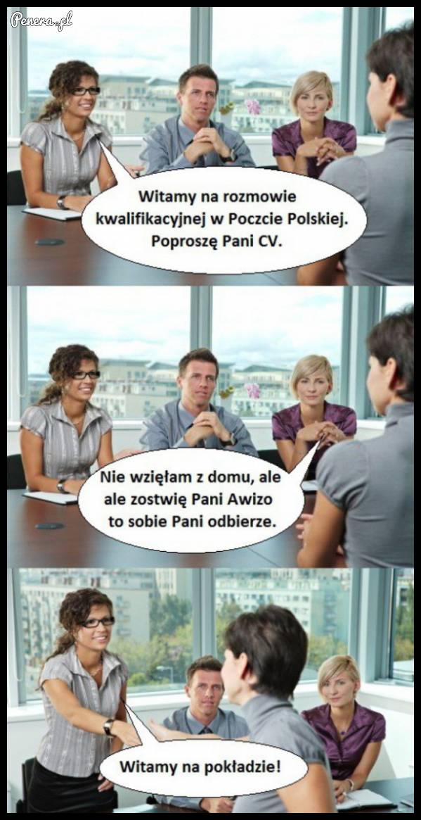 Tymczasem na rozmowie o prace w Poczcie Polskiej