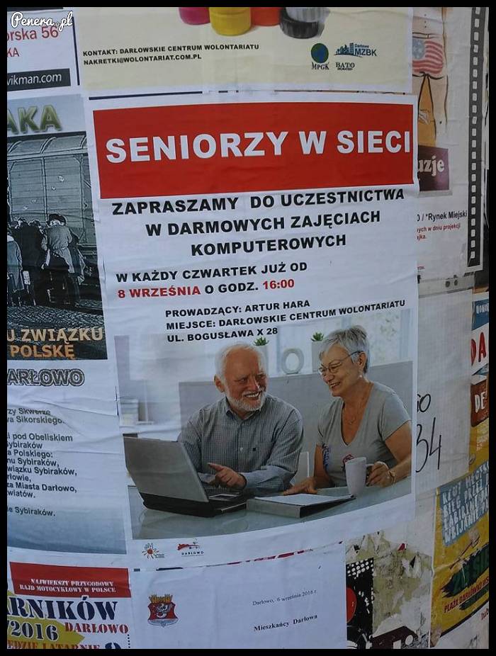 Śmieszny Pan ze stocku na zajęciach dla seniorów