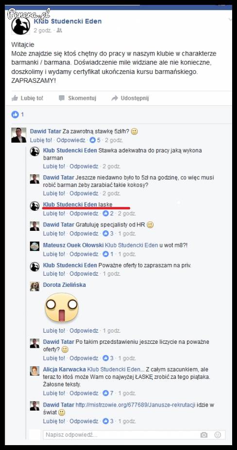 Zatrudnie barmana od zaraz