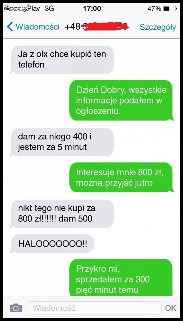 Kiedy próbujesz sprzedać telefon na olxie