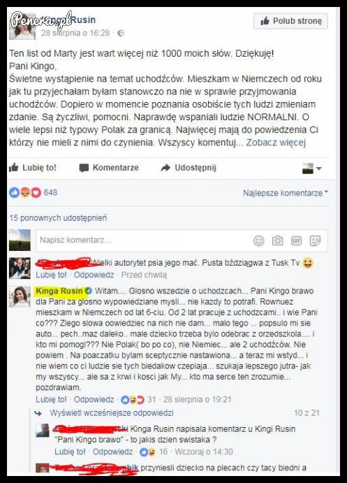 Kinga Rusin chyba zapomniała się przelogować i sama sobie komentuje posty
