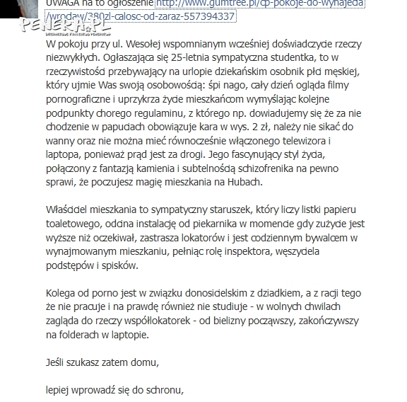 Zajebiste ogłoszenie - pokój do wynajęcia