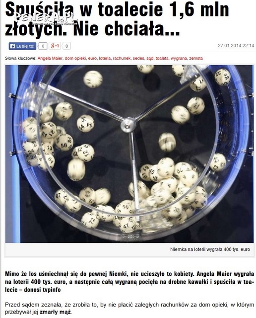 Spuściła w kiblu wygrany kupon Spuściła w kiblu wygrany kupon