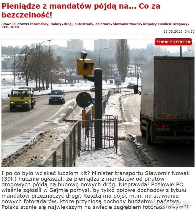 Pieniądze z fotoradarów pójdą na nowe fotoradary Pieniądze z fotoradarów pójdą na nowe fotoradary