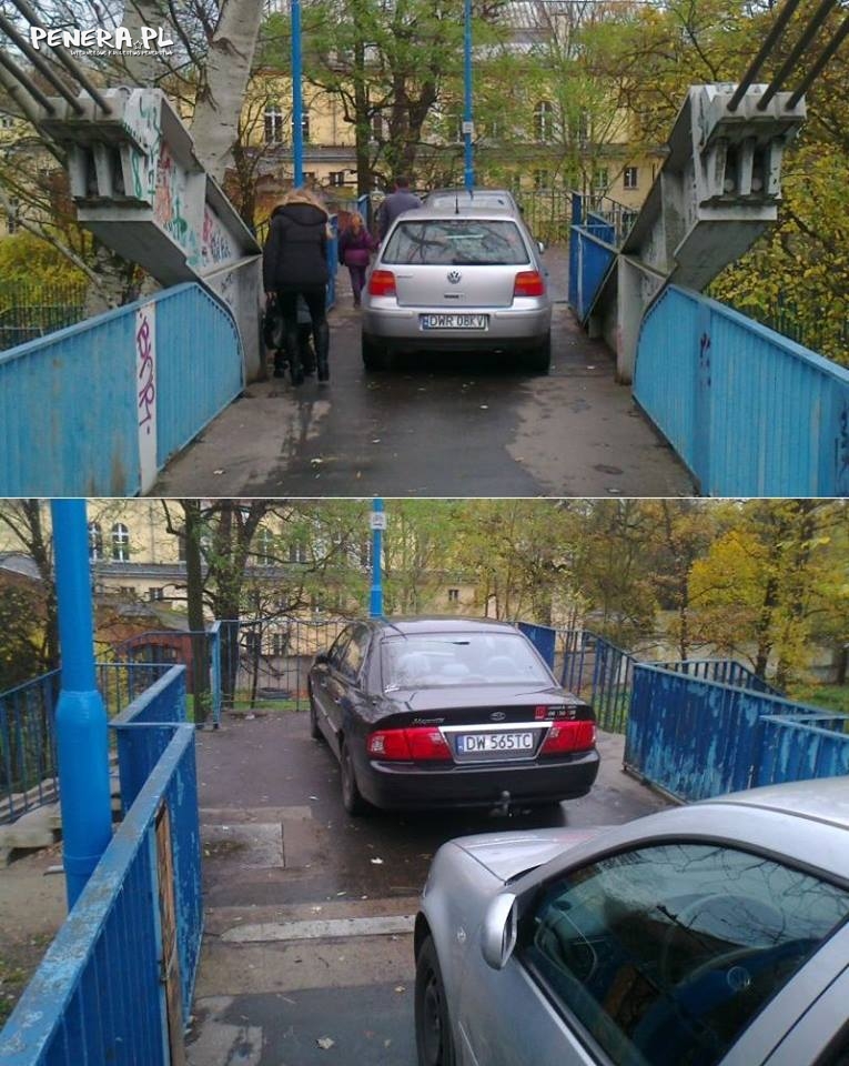 Tak parkują debile we Wrocławiu - na kładce Tak parkują debile we Wrocławiu - na kładce
