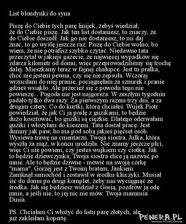 Epicki list blondynki do syna Epicki list blondynki do syna