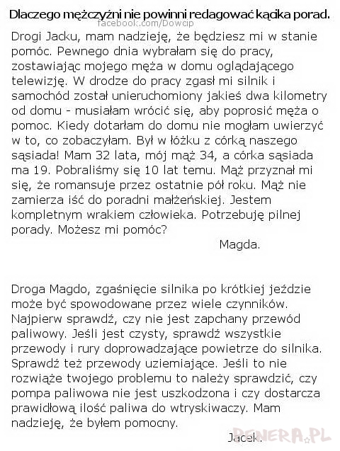 Dlaczego faceci nie powinni redagować kącika porad Dlaczego faceci nie powinni redagować kącika porad