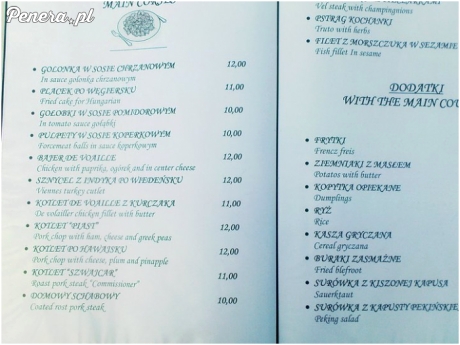 Angielskie menu w pewnej knajpie