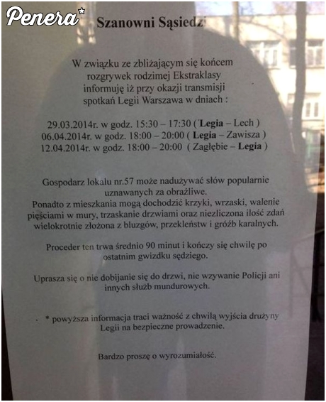 Apel kibica Legii Warszawa