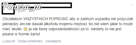 Apel zatroskanej żony na fejsie