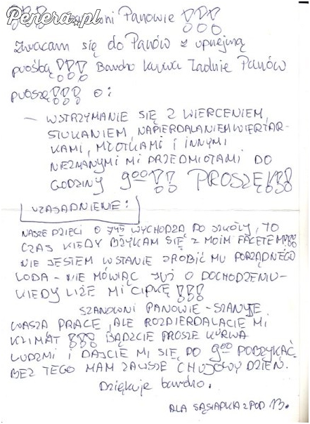 Autentyczny list od sąsiadki do budowlańców