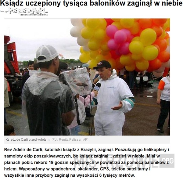 Zaginął ksiądz miał uczepione 1000 baloników Zaginął ksiądz miał uczepione 1000 baloników