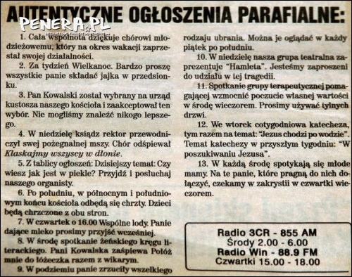 Autentyczne ogłoszenia parafialne Autentyczne ogłoszenia parafialne