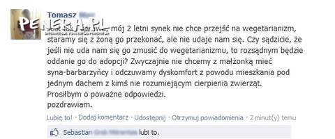 Syn nie chce być wegetarianinem - oddajmy go Syn nie chce być wegetarianinem - oddajmy go